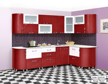 Кухня угловая Мыло 128 2700х1500, цвет Бордо/Белый металлик в Салавате