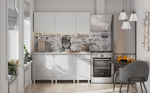 Гарнитур на кухню КГ-1 1600, белый/белый/цемент светлый/антарес в Стерлитамаке - изображение