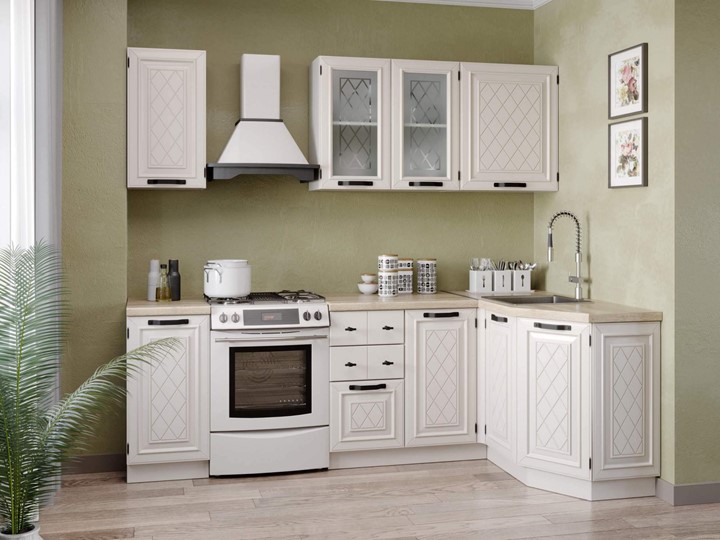 Модульный кухонный гарнитур Марина 2400 угловой №1(Белый/Алебастр) в Стерлитамаке - изображение