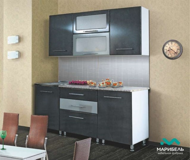 Гарнитур на кухню Мыло 224 2000х718, цвет Черный/Белый металлик в Стерлитамаке - изображение 2