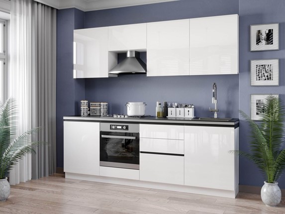 Кухонный гарнитур Шервуд 2400 (Белый/Белый глянец) в Стерлитамаке - изображение
