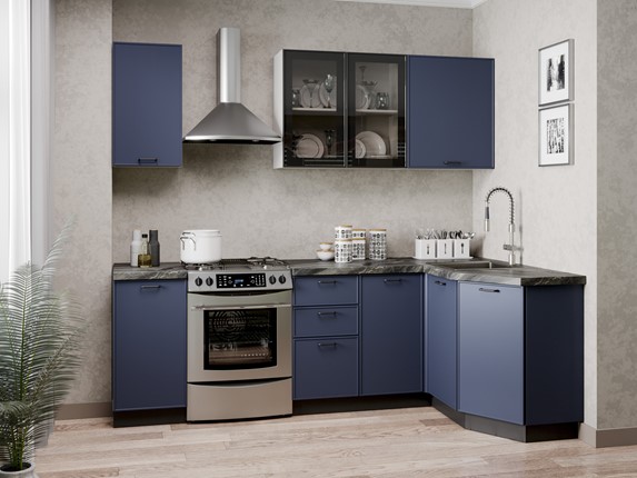 Угловой кухонный гарнитур 2400 Индиго, Белый/Темно-синий в Стерлитамаке - изображение