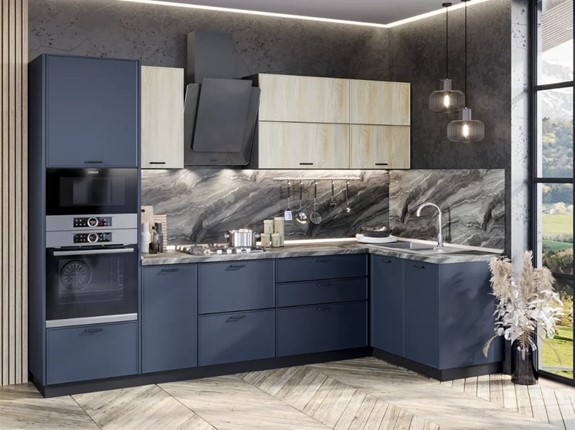 Модульная угловая кухня 2913 Индиго, Черный/Дуб мадейра топаз/Темно-синий в Стерлитамаке - изображение