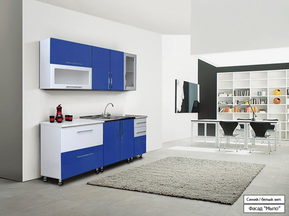 Кухонный гарнитур Мыло 224 2000х718, цвет Синий/Белый металлик в Салавате - изображение