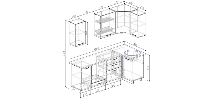 Угловой кухонный гарнитур Латте-2200х1000 в Стерлитамаке - изображение 2