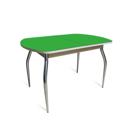 Кухонный обеденный стол ПГ-05 СТ2, дуб молочный/зеленое стекло/35 хром гнутые металл в Стерлитамаке - изображение