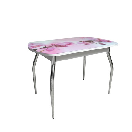 Кухонный стол раскладной ПГ-01СТФ белое/орхидея/хром фигурные в Стерлитамаке - изображение