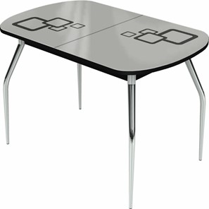 Обеденный раздвижной стол Ривьера мини хром №5, Рисунок квадро (стекло белое/черный/черный) в Стерлитамаке