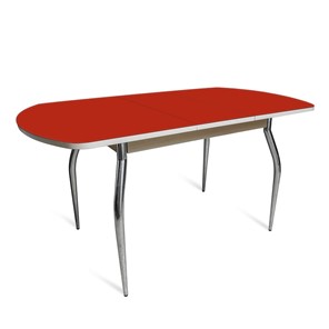 Кухонный стол раздвижной ПГ-02 СТ2 белое/алое стекло/35 хром гнутые металл в Уфе