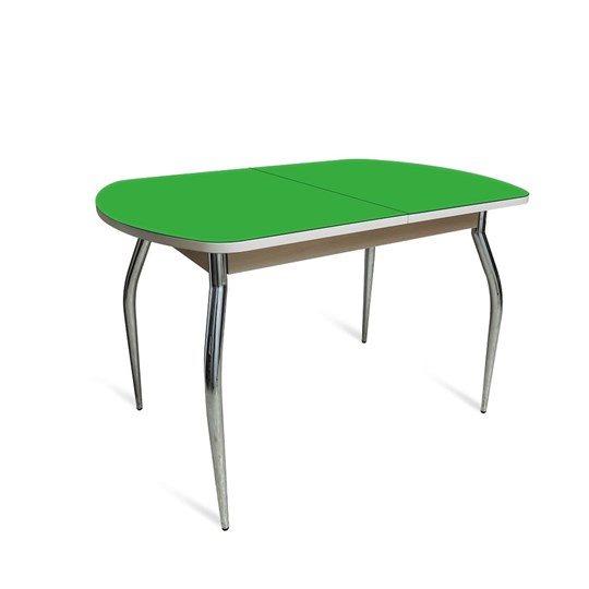 Кухонный раздвижной стол ПГ-02 СТ2, дуб молочный/зеленое стекло/35 хром гнутые металл в Стерлитамаке - изображение 1