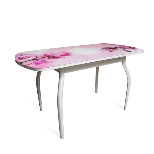 Кухонный раскладной стол ПГ-02СТФ белое/орхидея/крашенные фигурные в Стерлитамаке - изображение 1