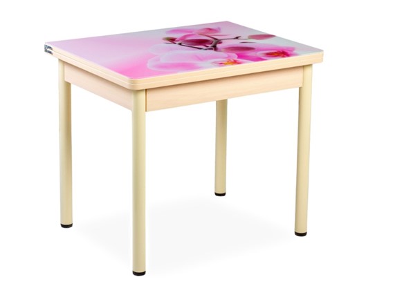 Кухонный пристенный стол СПА-02 СТФ, молочный дуб/фотопечать орхидея/опоры бежевый в Стерлитамаке - изображение