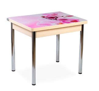 Кухонный пристенный стол СПА-02 СТФ, молочный дуб/фотопечать орхидея/опоры хром в Салавате