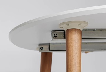 Кухонный раздвижной круглый стол Белая Эмаль д. 90 см МДФ ножки светлый орех в Стерлитамаке - предосмотр 3