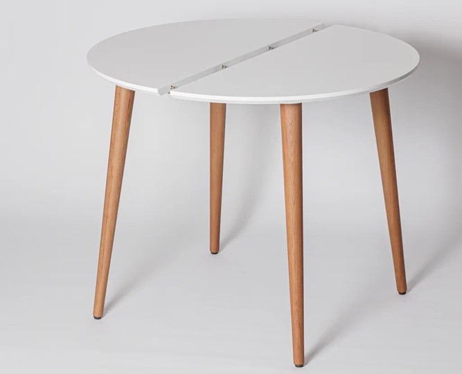 Кухонный раздвижной круглый стол Белая Эмаль д. 90 см МДФ ножки светлый орех в Стерлитамаке - изображение 17