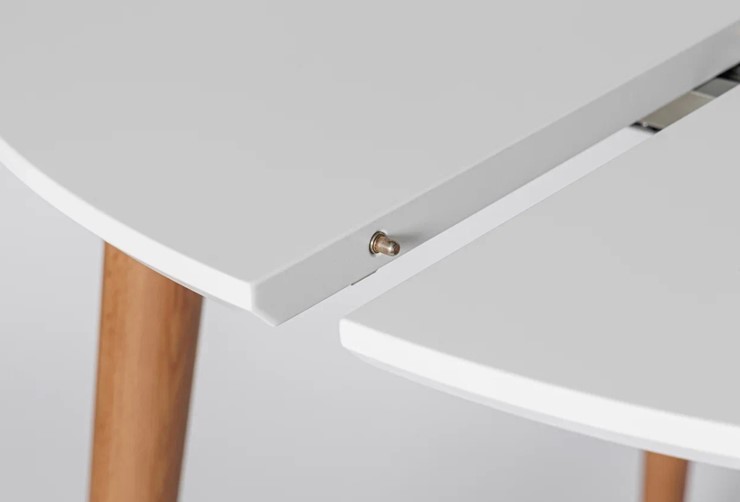 Кухонный раздвижной круглый стол Белая Эмаль д. 100 см МДФ ножки светлый орех в Стерлитамаке - изображение 4