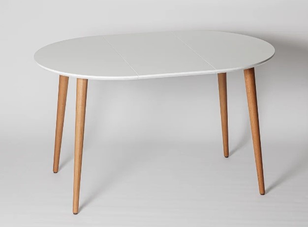 Кухонный раздвижной круглый стол Белая Эмаль д. 100 см МДФ ножки светлый орех в Стерлитамаке - изображение 9