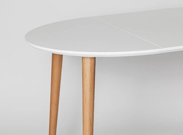 Кухонный раздвижной круглый стол Белая Эмаль д. 90 см МДФ ножки светлый орех в Стерлитамаке - предосмотр 10