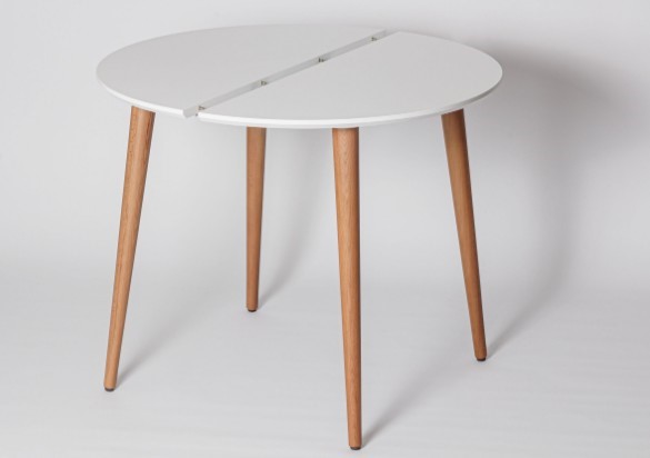 Кухонный раздвижной круглый стол Белая Эмаль д. 100 см МДФ ножки светлый орех в Стерлитамаке - изображение 1