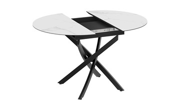 Кухонный стол раздвижной Бергамо Тип 1 (Черный муар/Стекло матовое белый мрамор) в Стерлитамаке - предосмотр 3
