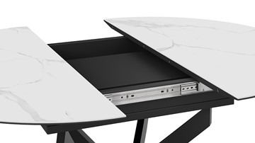 Кухонный стол раздвижной Бергамо Тип 1 (Черный муар/Стекло матовое белый мрамор) в Стерлитамаке - предосмотр 4