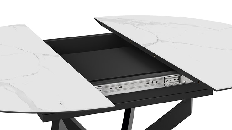 Кухонный стол раздвижной Бергамо Тип 1 (Черный муар/Стекло матовое белый мрамор) в Стерлитамаке - изображение 4