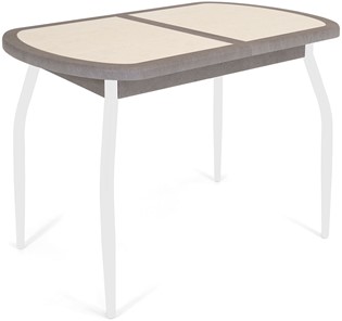 Кухонный раскладной стол Будапешт-1 ПЛ (ноги белые, плитка бежевая/серый камень) в Уфе