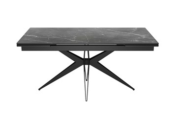 Обеденный раздвижной стол DikLine KW160 мрамор С45 (керамика черная)/опоры черные в Салавате