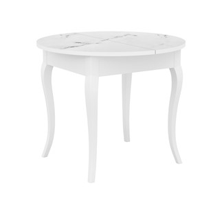 Кухонный раскладной стол Dikline MR100 Белый/стекло белое мрамор сатин/ножки MC белые в Стерлитамаке