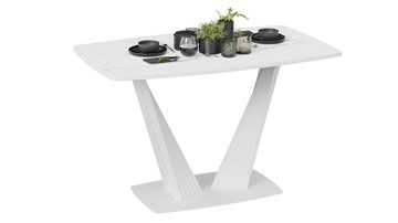 Кухонный раздвижной стол Фабио тип 1 (Белый матовый, Стекло матовое белый мрамор) в Стерлитамаке - предосмотр