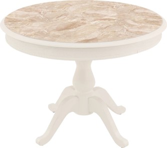 Кухонный стол раскладной Фабрицио-1 Glass, Круг 1000, фотопечать (Мрамор 8, Слоновая кость) в Стерлитамаке
