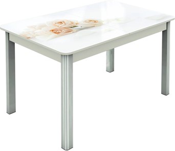 Кухонный стол раздвижной Гамбург исп.2 ноги метал. крашеные №23, Фотопечать (Цветы №32) в Стерлитамаке