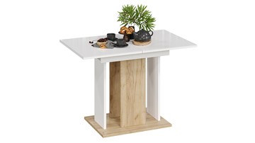 Кухонный стол раздвижной Кёльн тип 1 (Дуб Крафт золотой, Белый, Стекло Белый глянец) в Уфе