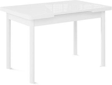 Кухонный стол раздвижной Милан-1 EVO, ноги металлические белые, стекло белое/серый в Стерлитамаке - предосмотр