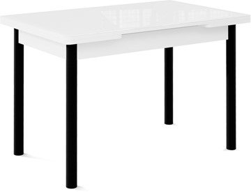 Раздвижной стол Милан-1 EVO, ноги металлические черные, стекло белое/серый в Уфе