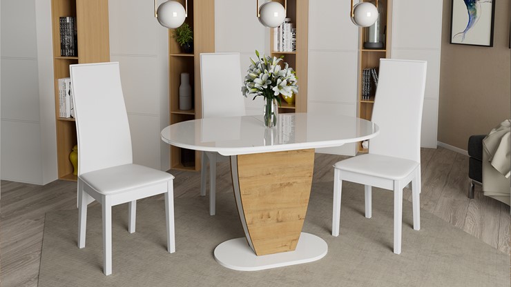 Кухонный стол раскладной Монреаль тип 1 (Белый глянец/Бунратти) в Стерлитамаке - изображение 2