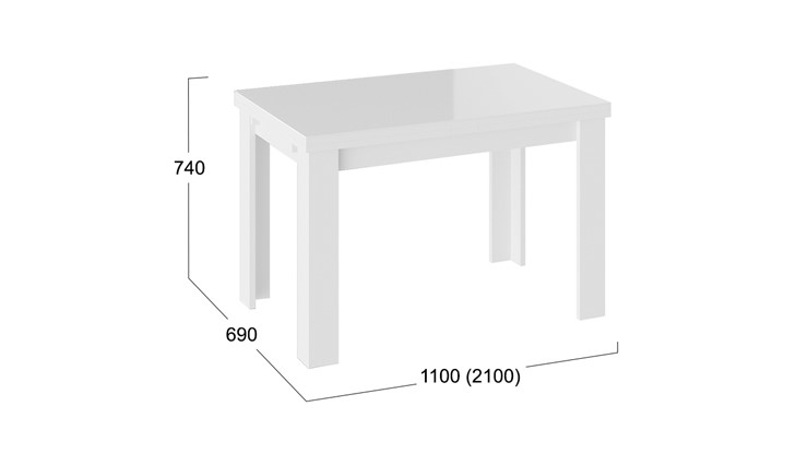Кухонный раскладной стол Норман тип 1, цвет Белый/Стекло белый глянец в Салавате - изображение 2