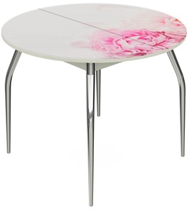 Кухонный раскладной стол Ривьера - Круг, ноги хром №5, ФП (Цветы №49) в Стерлитамаке