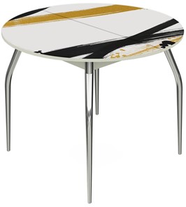 Кухонный стол раскладной Ривьера - Круг, ноги хром №5, ФП (Текстура №77) в Стерлитамаке