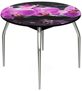 Кухонный стол раскладной Ривьера - Круг, ноги метал. крашеные №24, ФП (Цветы №30) в Стерлитамаке