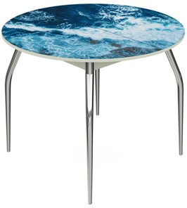 Кухонный стол раскладной Ривьера - Круг, ноги метал. крашеные №24, ФП (Вода №15) в Стерлитамаке