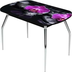 Раздвижной стол Ривьера исп.1 ноги метал. крашеные №24 Фотопечать (Цветы №14) в Салавате