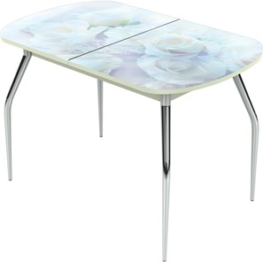 Кухонный раздвижной стол Ривьера исп.1 ноги метал. крашеные №24 Фотопечать (Цветы №36) в Стерлитамаке