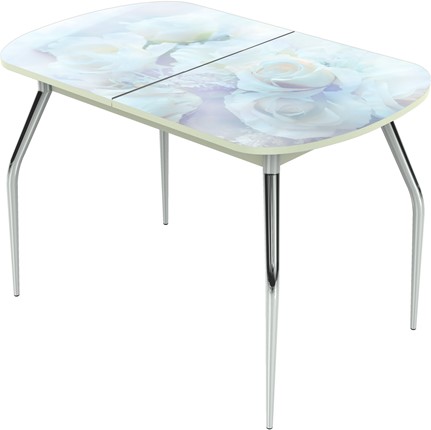 Кухонный раздвижной стол Ривьера исп.1 ноги метал. крашеные №24 Фотопечать (Цветы №36) в Стерлитамаке - изображение