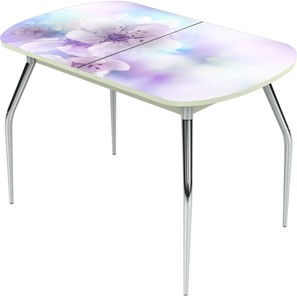 Раздвижной стол Ривьера исп.1 ноги метал. крашеные №24 Фотопечать (Цветы №40) в Стерлитамаке
