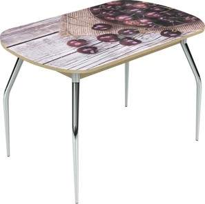 Кухонный раздвижной стол Ривьера исп.2 ноги  хром. №5 Фотопечать (Фрукты №29) в Стерлитамаке