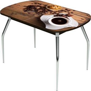 Кухонный раскладной стол Ривьера исп.2 ноги  хром. №5 Фотопечать (Кофе №14) в Стерлитамаке
