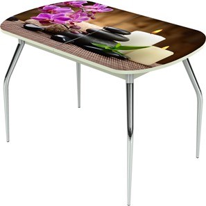 Раздвижной стол Ривьера исп.2 ноги метал. крашеные №24 Фотопечать (Цветы №18) в Стерлитамаке