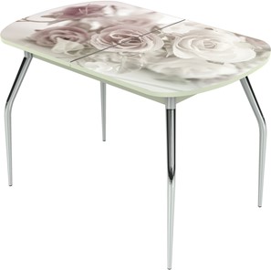 Кухонный раздвижной стол Ривьера исп.2 ноги метал. крашеные №24 Фотопечать (Цветы №41) в Стерлитамаке