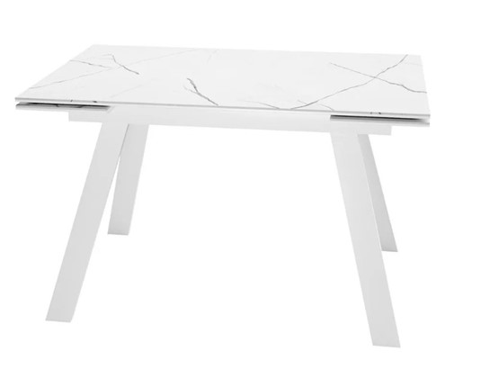 Стол раздвижной SKL 140, керамика белый мрамор/подстолье белое/ножки белые в Стерлитамаке - изображение